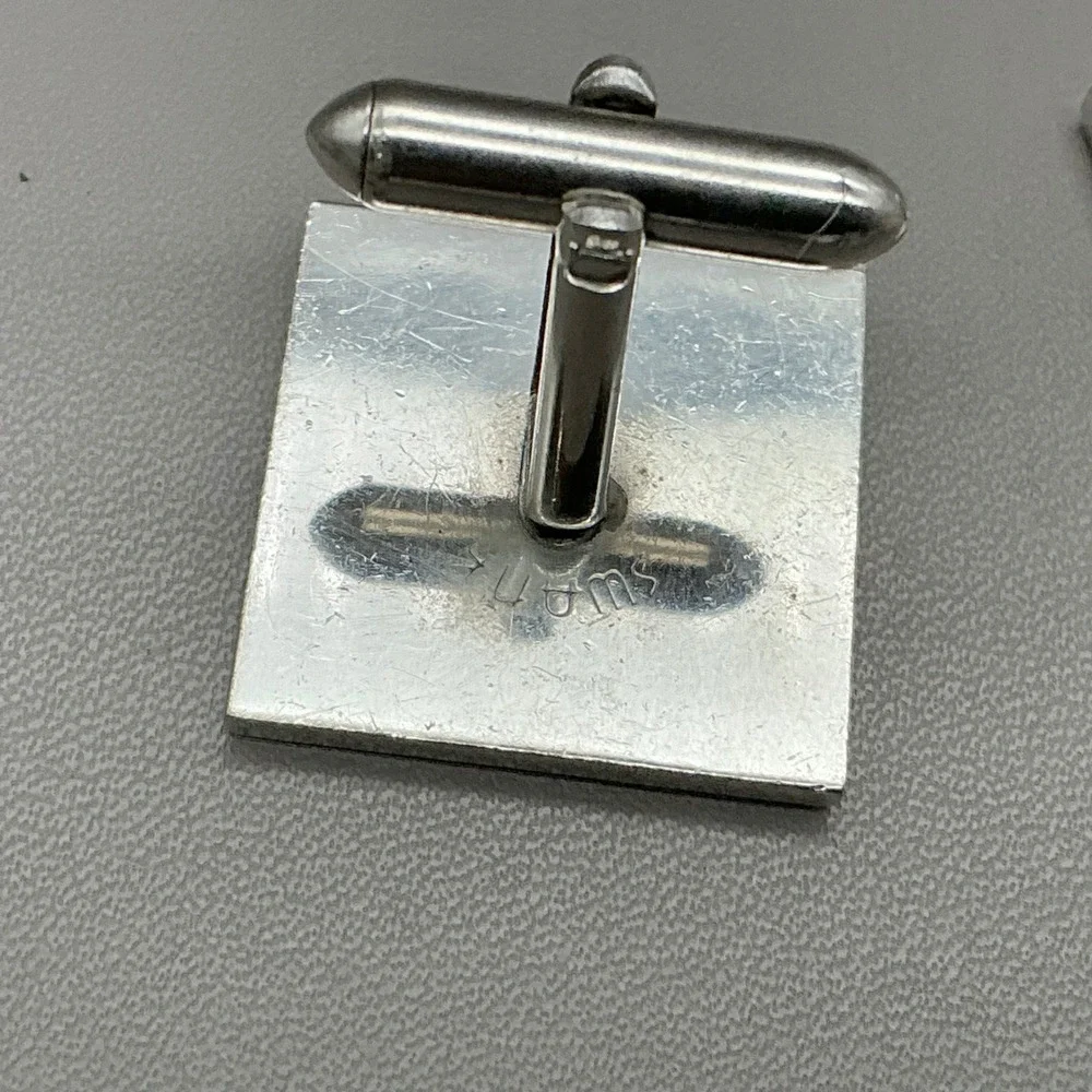 Swank Cufflinks Silver Tone Square Wheat Engraved Mid Century Modern Men's